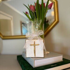 Elegant Gold Cross on 4x4 Inch Canvas- Small Unique Home Decor Item!